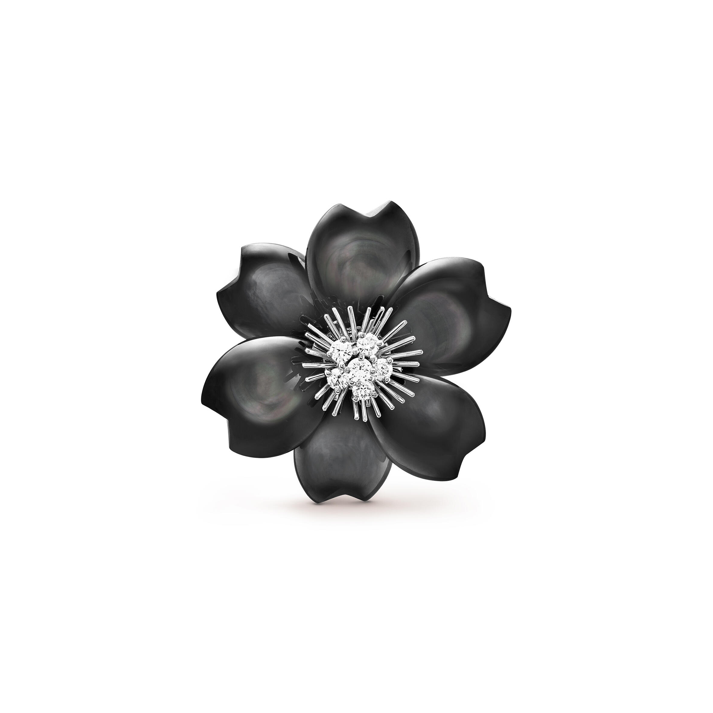v*n cl**f arpels rose de noËl clip, medium model - white gold, D1am0nd, mother-of-pearl vcara53300